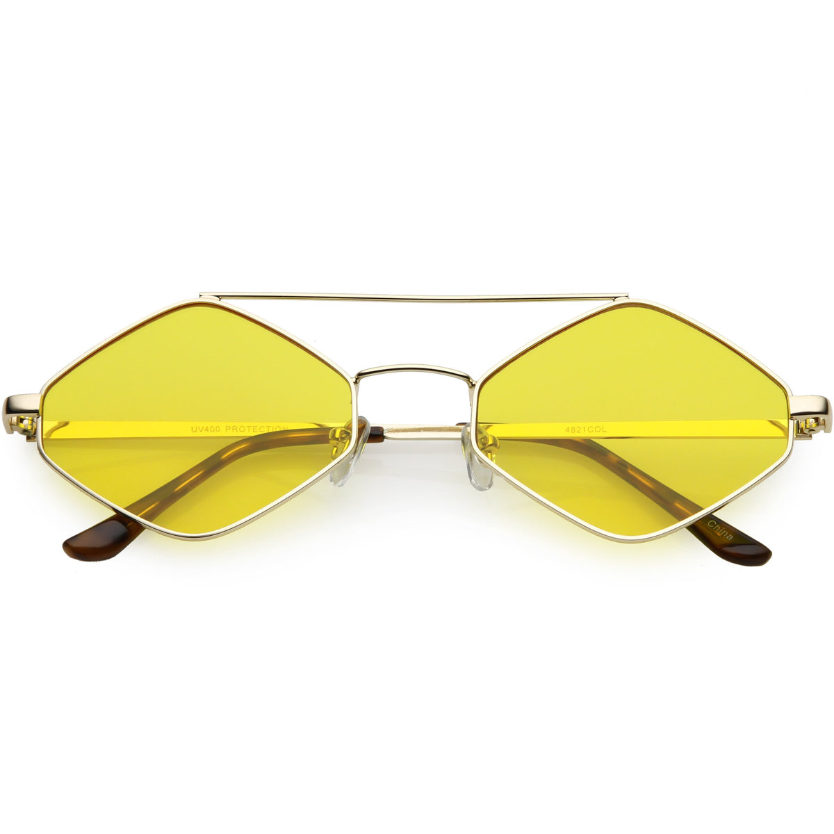 Retro Hexagon Diamond Shaped Color Toned Flat Lens Sunglasses C754