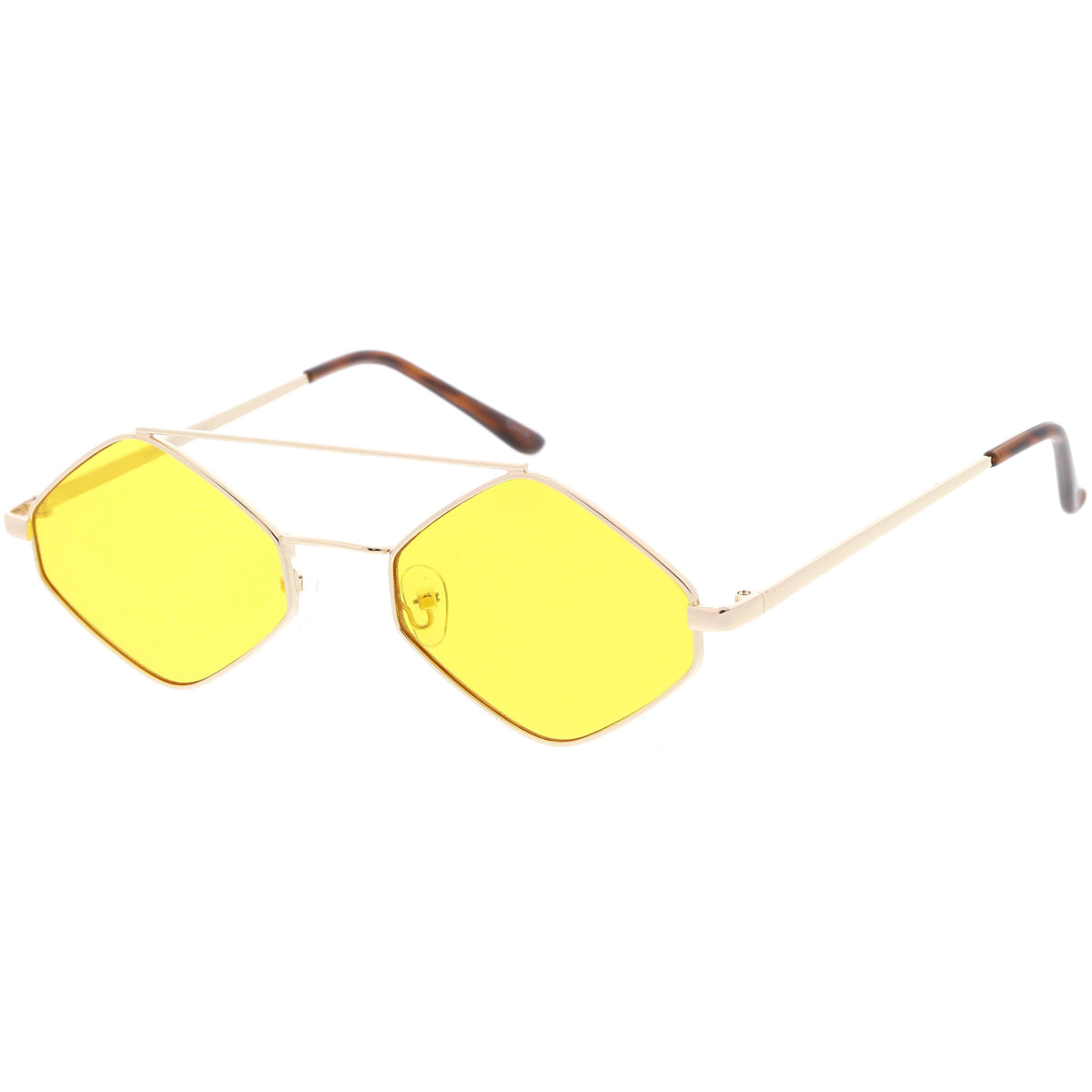 Retro Hexagon Diamond Shaped Color Toned Flat Lens Sunglasses C754