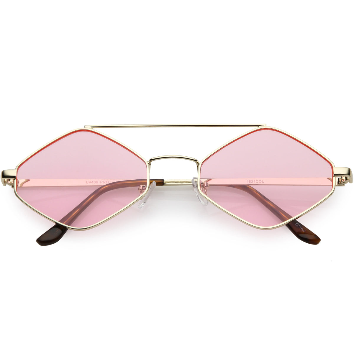 Retro Hexagon Diamond Shaped Color Toned Flat Lens Sunglasses C754
