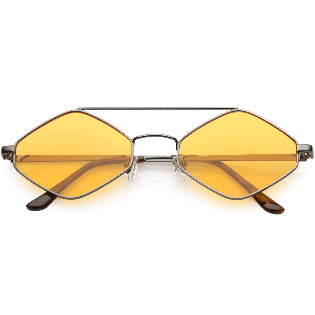 Retro Hexagon Diamond Shaped Color Toned Flat Lens Sunglasses C754